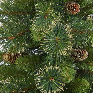 3.5’ Golden Tip Washington Pine Artificial Christmas Tree with 50 Clear Lights, Pine Cones and 148 Bendable Branches in Black Metal Planter