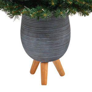 3.5’ Northern Rocky Spruce Artificial Christmas Tree with 50 Clear Lights and 154 Bendable Branches in Gray Planter with Stand