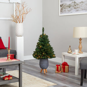 3.5’ Northern Rocky Spruce Artificial Christmas Tree with 50 Clear Lights and 154 Bendable Branches in Gray Planter with Stand