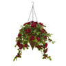 3.5’ Poinsettia and Variegated Holly Artificial Plant in Hanging Cone Basket (Real Touch)