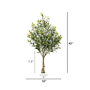3.5' UV Resistant Artificial Olive Bush with Integrated Ground Stake (Indoor/Outdoor)