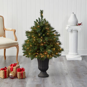 3.5’ Wyoming Mixed Pine Artificial Christmas Tree with 150 Clear Lights and 270 Bendable Branches in Charcoal Urn