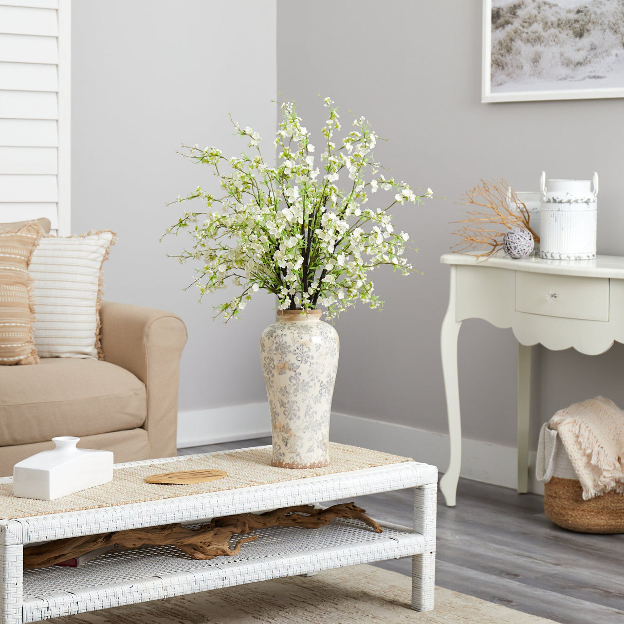 37” Cherry Blossom Artificial Arrangement in Decorative Vase