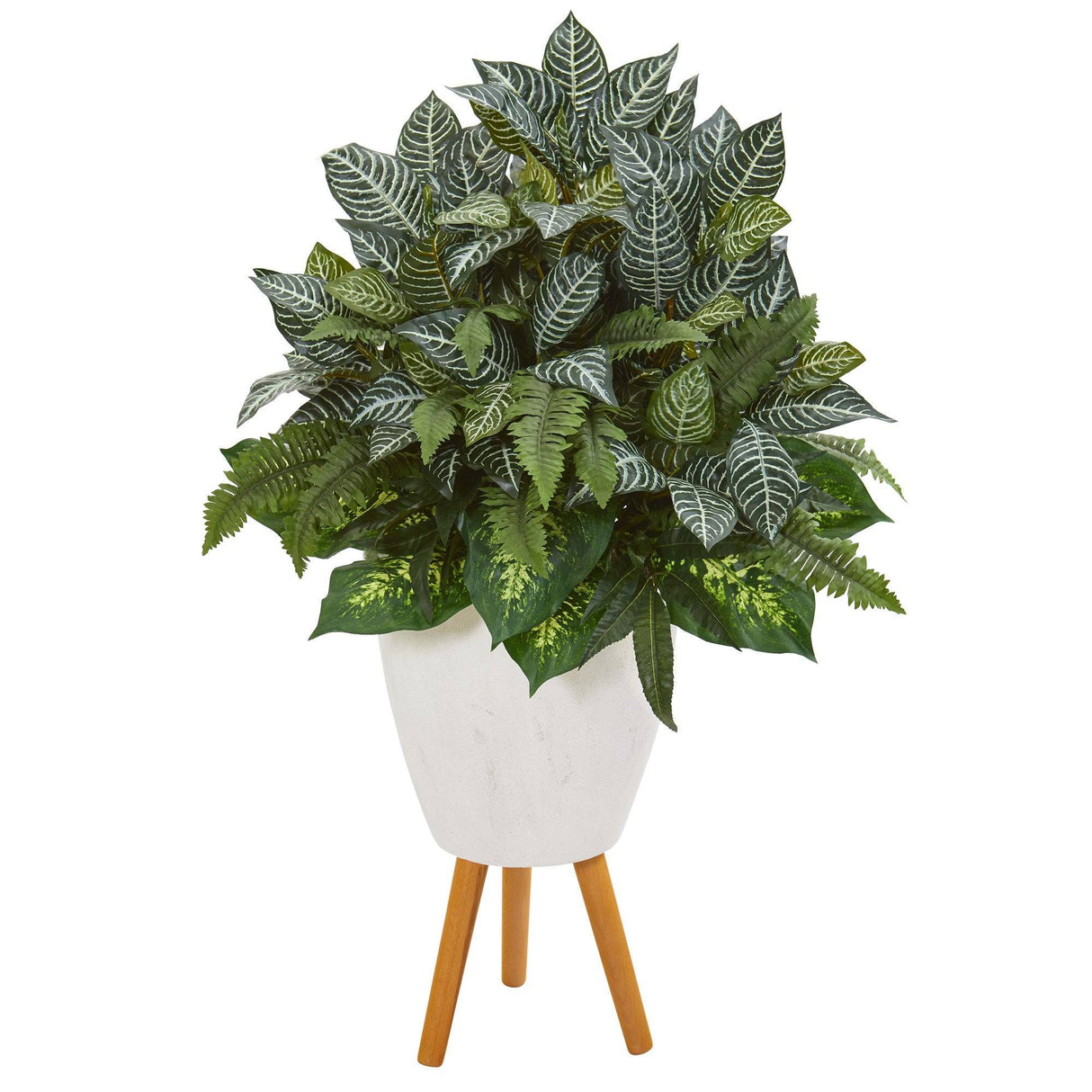 37” Mixed Greens Artificial Plant in White Planter with Stand