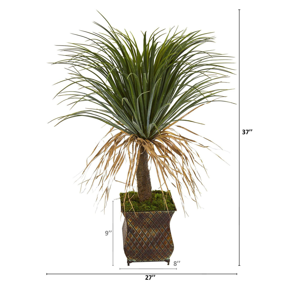 37” Pony Tail Palm Artificial Plant in Decorative Metal Planter