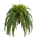39” Boston Fern Artificial Plant in Metal Hanging Bowl
