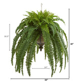 39” Boston Fern Artificial Plant in Metal Hanging Bowl