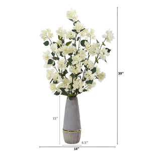 39” Bougainvillea Artificial Arrangement in Stoneware Vase