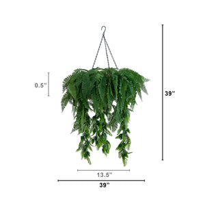 39” UV Resistant Artificial Mixed Ferns Plant in Hanging Ring (Indoor/Outdoor)