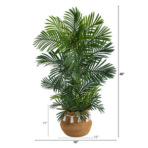 4’ Areca Palm Tree in Boho Chic Handmade Natural Cotton Woven Planter with Tassels UV Resistant
