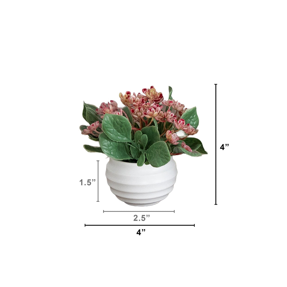 4” Artificial Mini Hydrangea Plant in White Decorative Oval Planter - Set of 4