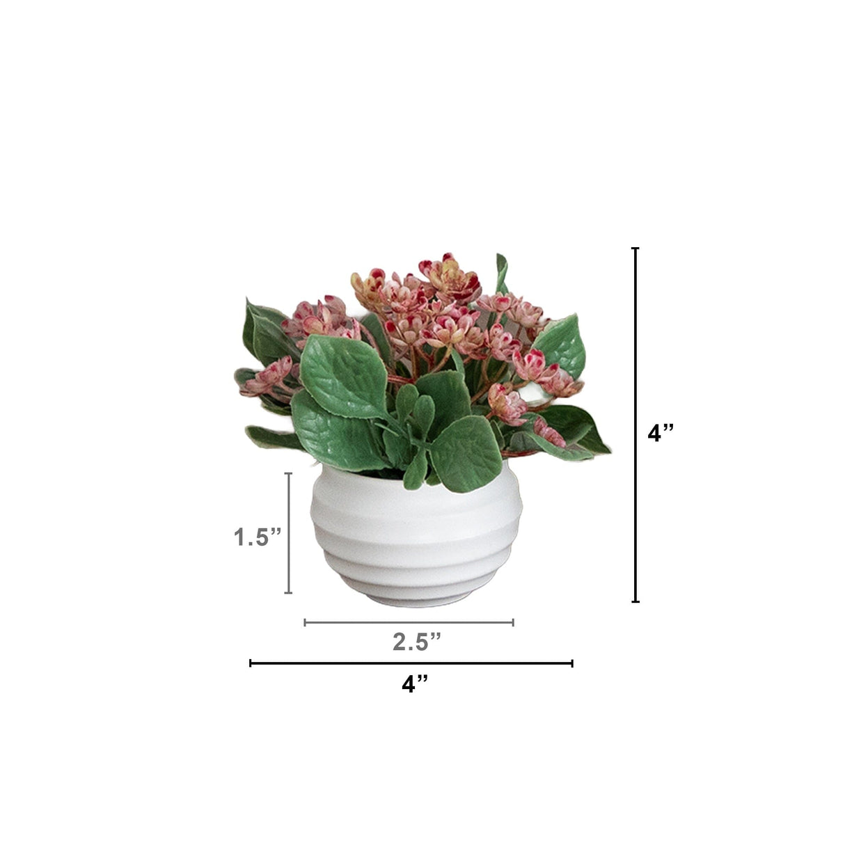 4” Artificial Mini Hydrangea Plant in White Decorative Oval Planter - Set of 4