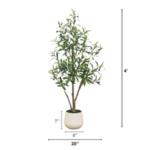 4’ Artificial Olive Tree in White Decorative Planter