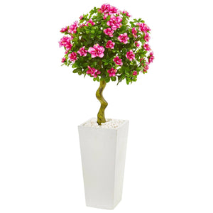 4’ Azalea Artificial Topiary Tree in White Tower Planter