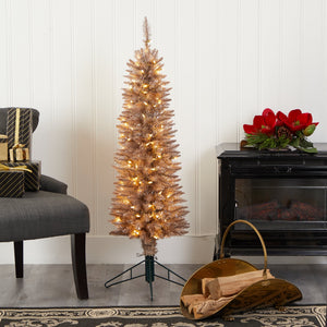 4’ Champagne Pencil Artificial Christmas Tree with 150 (multifunction) Clear LED Lights