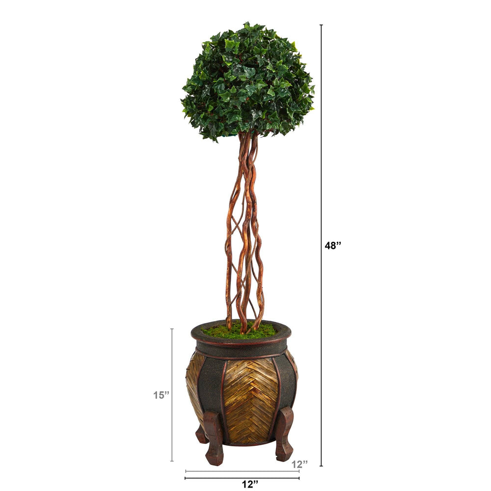 4’ English Ivy Topiary Single Ball Artificial Tree in Decorative Planter  (Indoor/Outdoor)