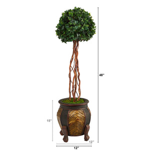 4’ English Ivy Topiary Single Ball Artificial Tree in Decorative Planter  (Indoor/Outdoor)