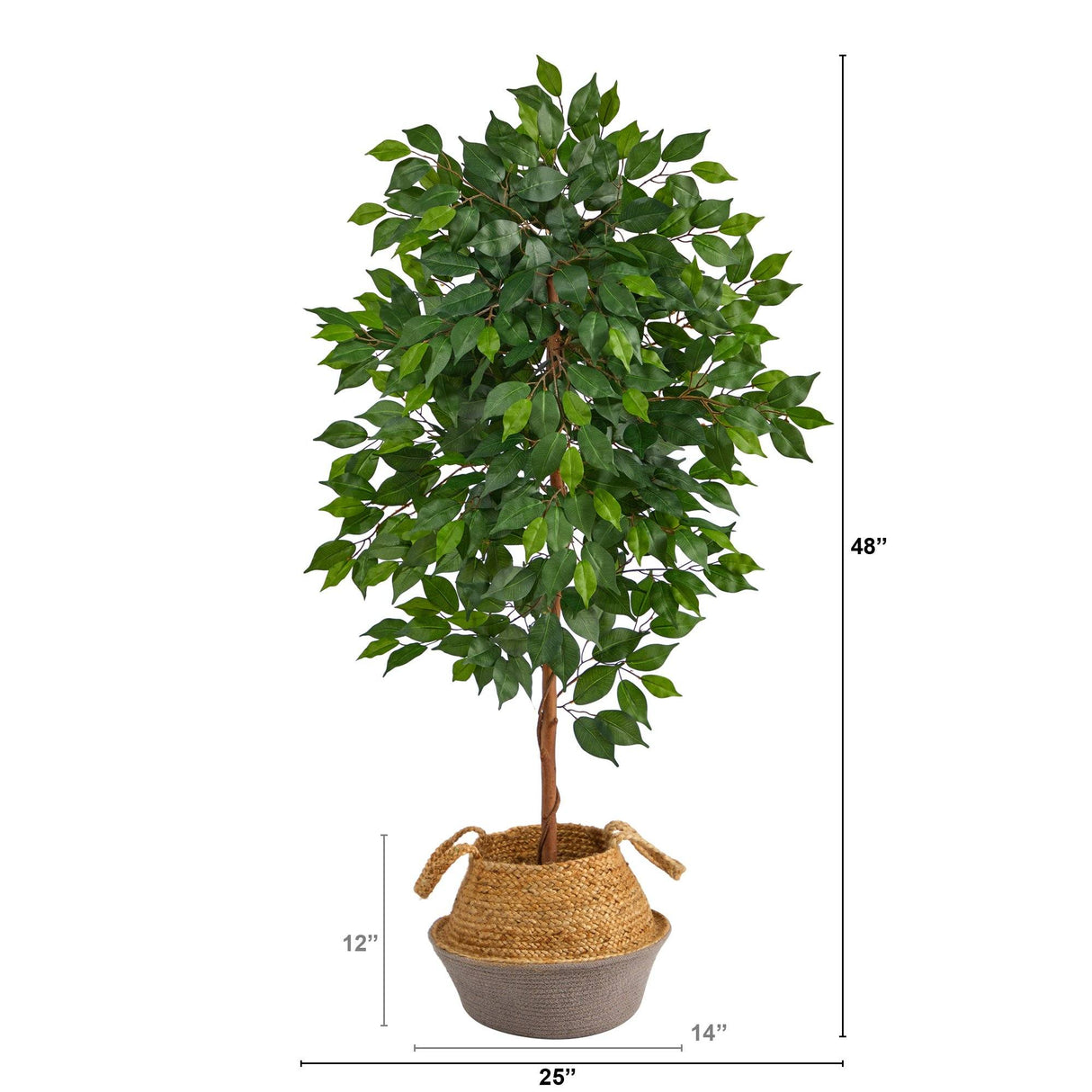 4’ Ficus Artificial Tree in Boho Chic Handmade Cotton & Jute Gray Woven Planter