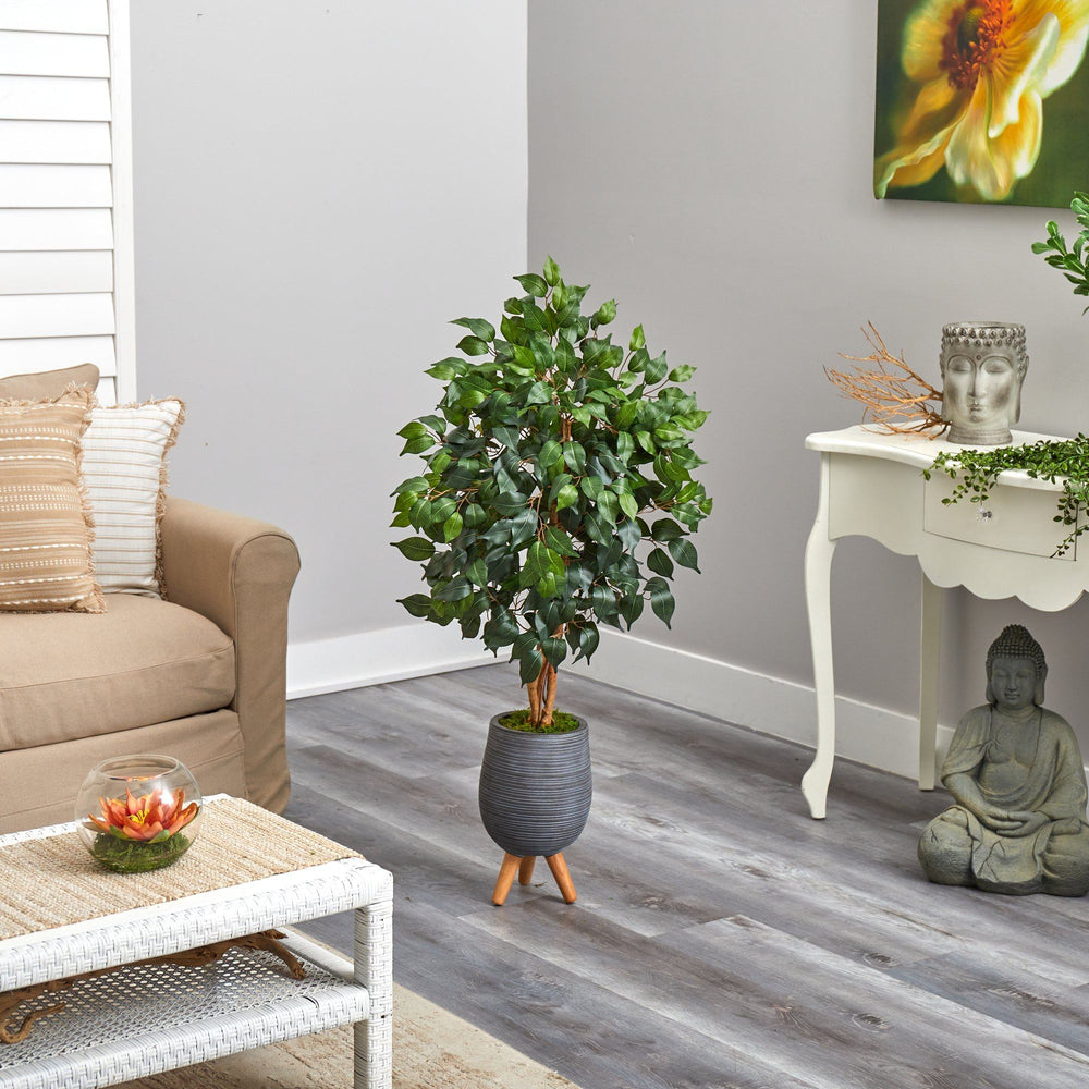 Gray Ficus Tree 4’ Ficus Artificial Tree in Gray Planter with Stand – Tuesday Morning