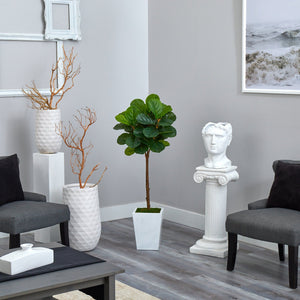4’ Fiddle Leaf Tree in White Metal Planter (Real Touch)