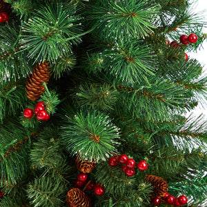 4’ Flat Back Montreal Mountain Artificial Christmas Tree with Pine Cones and Berries
