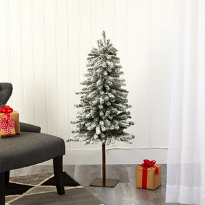 4’ Flocked Alpine Artificial Christmas Tree with 100 Lights and 260 Bendable Branches