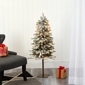 4’ Flocked Alpine Artificial Christmas Tree with 100 Lights and 260 Bendable Branches