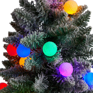 4' Flocked British Columbia Mountain Fir Artificial Christmas Tree with 40 Multi Color Globe Bulbs and 247 Branches