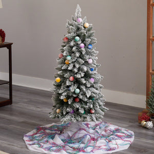 4' Flocked British Columbia Mountain Fir Artificial Christmas Tree with 40 Multi Color Globe Bulbs and 247 Branches
