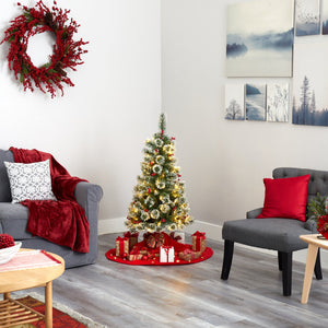 4’ Frosted Swiss Pine Artificial Christmas Tree with 100 Clear LED Lights and Berries