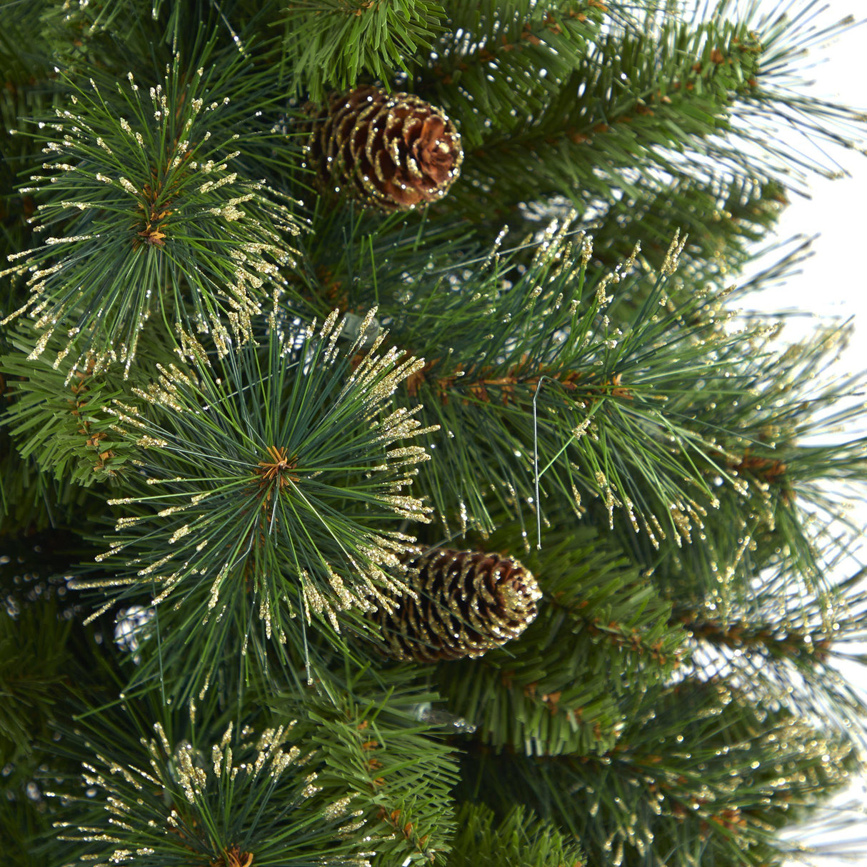 4’ Golden Tip Washington Pine Artificial Christmas Tree with 50 Clear Lights, Pine Cones and 148 Bendable Branches in White Planter with Stand