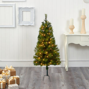 4’ Green Valley Pine Artificial Christmas Tree with 100 Warm White LED Lights and 201 Bendable Branches