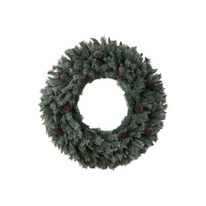 4’ Large Flocked Christmas Wreath with Pinecones, 150 Clear LED Lights and 360 Bendable Branches