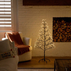 4' Pre-Lit Artificial Halloween Black Starburst Tree with 800 Fairy Warm White LED Lights