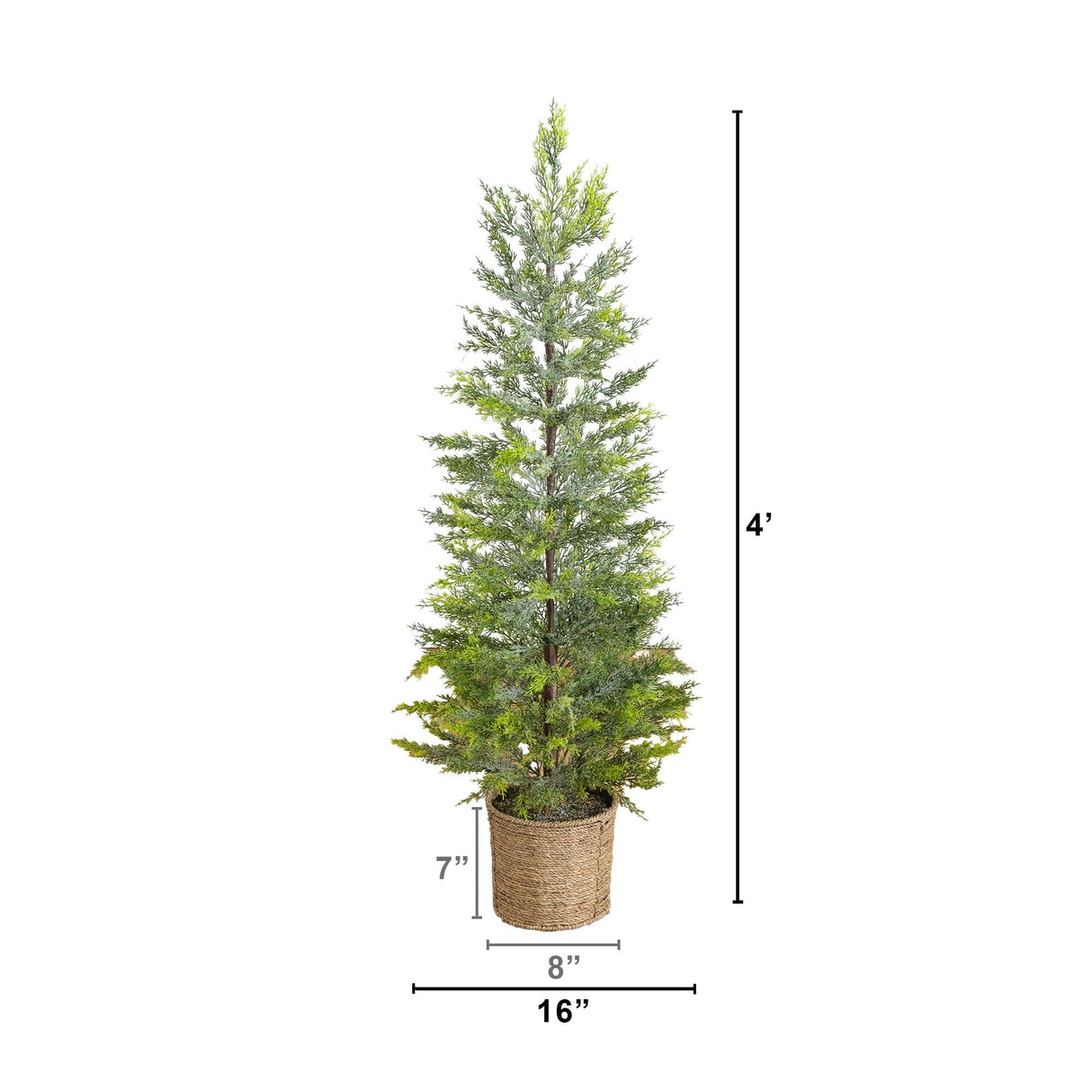 4’ Pre-Lit Artificial Snowed Cypress Christmas Tree with 120 LED Lights in Hyacinth Basket