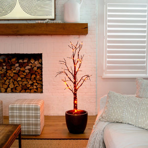 4’ Pre-Lit Artificial Halloween Twig Tree with 240 Orange & Purple LED Lights