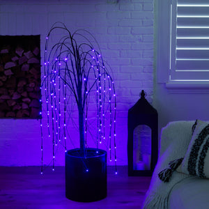 4’ Pre-Lit Halloween Black Willow Artificial Fall Tree with 120 Orange & Purple LED Lights