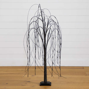 4’ Pre-Lit Halloween Black Willow Artificial Fall Tree with 120 Orange & Purple LED Lights