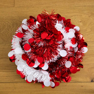 4' Pre-Lit Pop up Red & White Tinsel Christmas Tree with 50 LED Lights