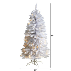 4’ Slim White Artificial Christmas Tree with 100 Warm White LED Lights and 293 Bendable Branches