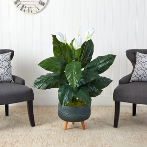 4’ Spathiphyllum Artificial Plant in Black Planter with Stand