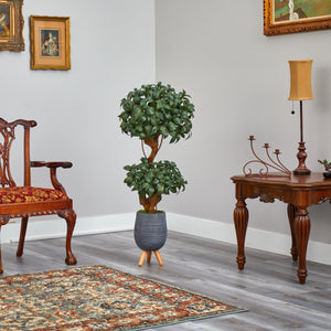 4’ Sweet Bay Double Ball Topiary Artificial Tree in Gray Planter with Stand