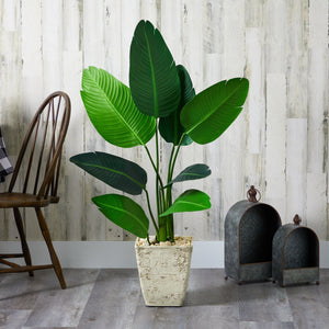 4’ Traveler's Palm Artificial Tree in Country White Planter