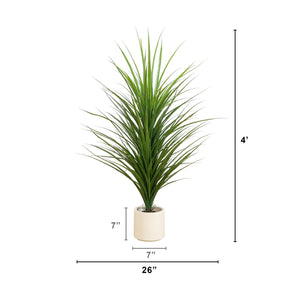 4’ UV Resistant Artificial Grass Plant in White Decorative Planter (Indoor/Outdoor)