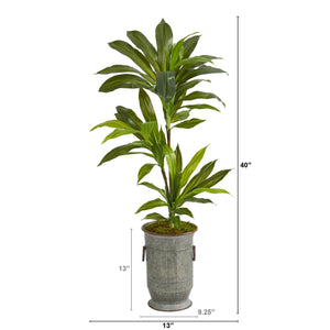 40” Dracaena Artificial Plant in Vintage Metal Planter (Real Touch)