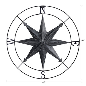 40” Washed Nautical Metal Compass Wall Art Decor