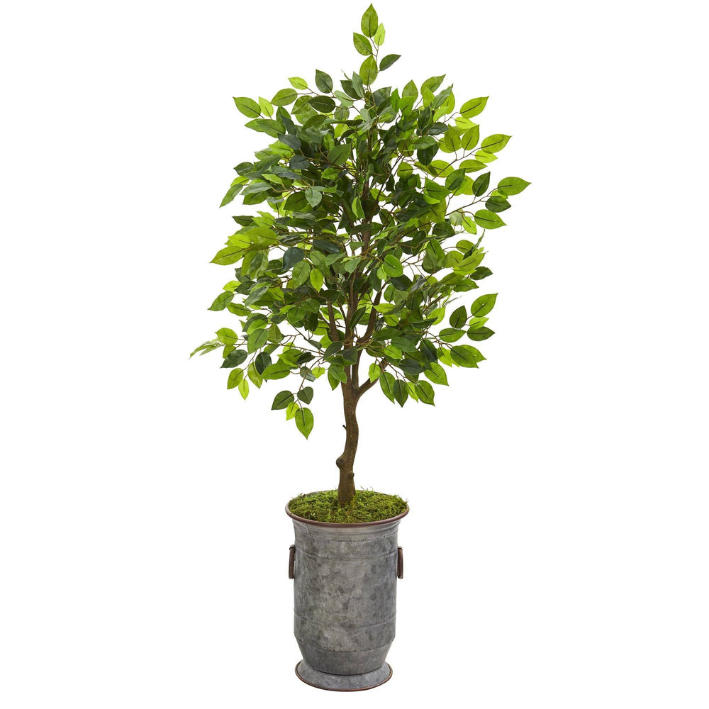 41” Ficus Artificial Tree in Vintage Metal Planter