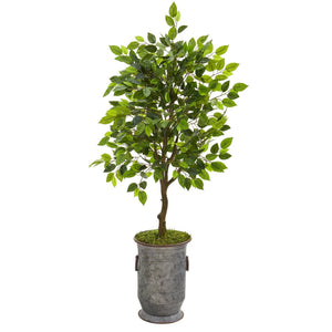 41” Ficus Artificial Tree in Vintage Metal Planter
