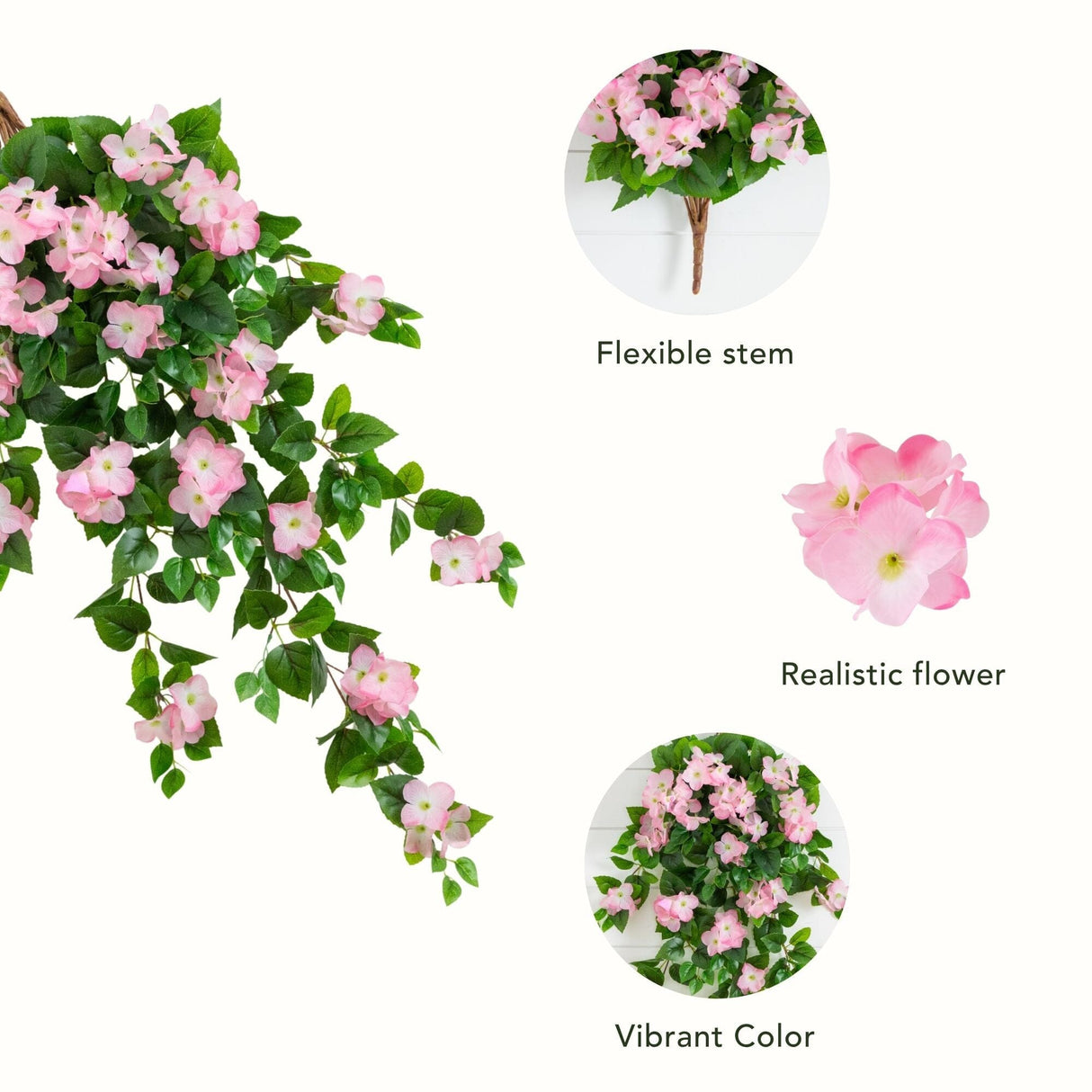 41" UV Resistant Artificial Hydrangea Hanging Plant (Indoor/Outdoor) - Set of 2