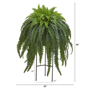44” Boston Fern Artificial Plant in Stand Black Planter